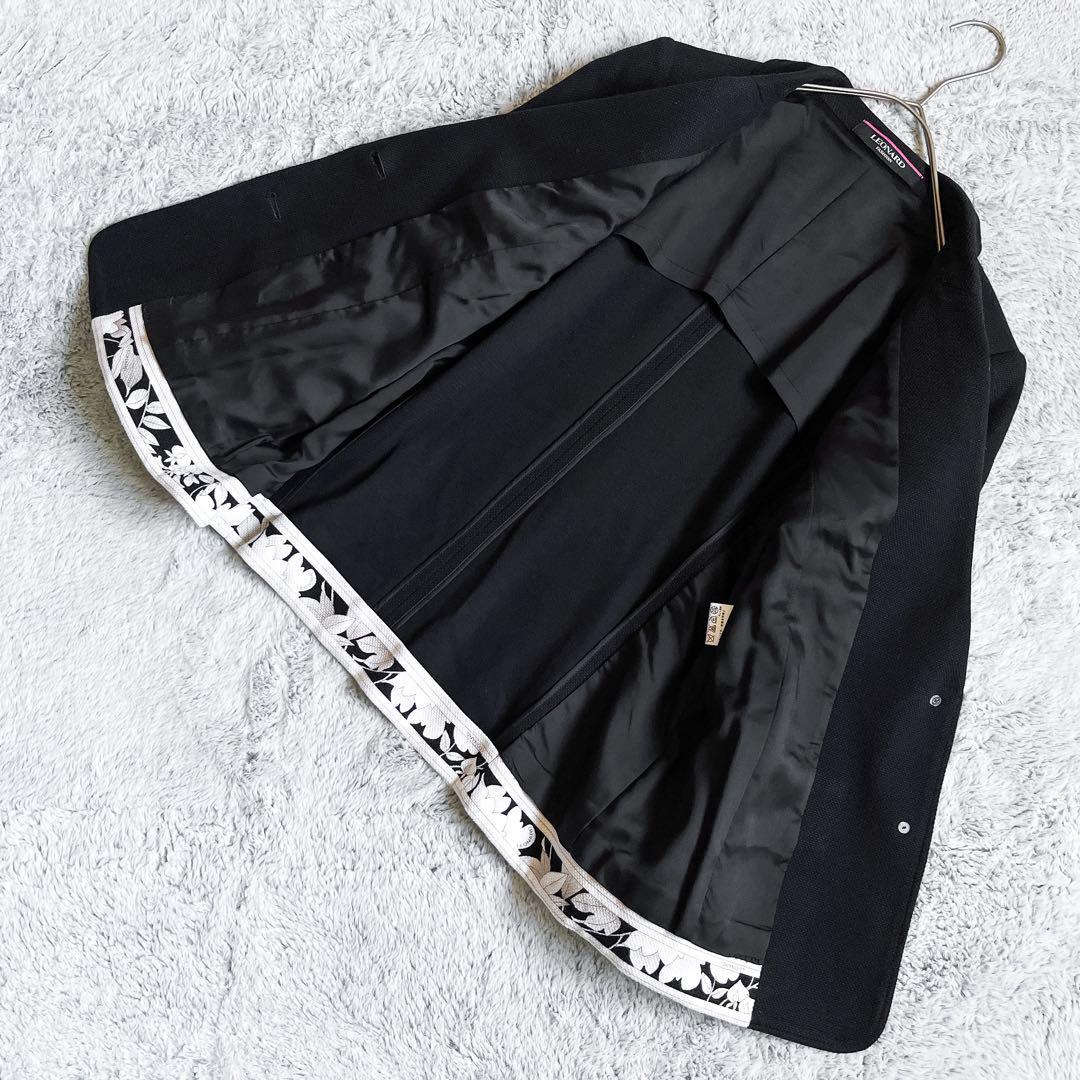 【LEONARD】レオナール テーラードジャケット 2B ロゴ刻印釦 コットン100% トリム 背抜き 9AR Mサイズ相当 黒の画像3