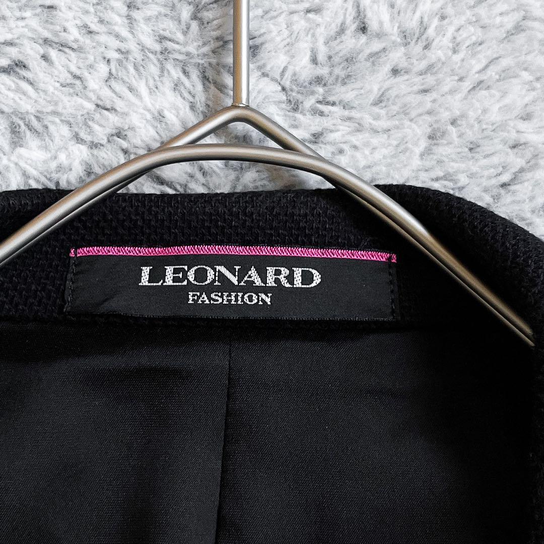 【LEONARD】レオナール テーラードジャケット 2B ロゴ刻印釦 コットン100% トリム 背抜き 9AR Mサイズ相当 黒の画像9