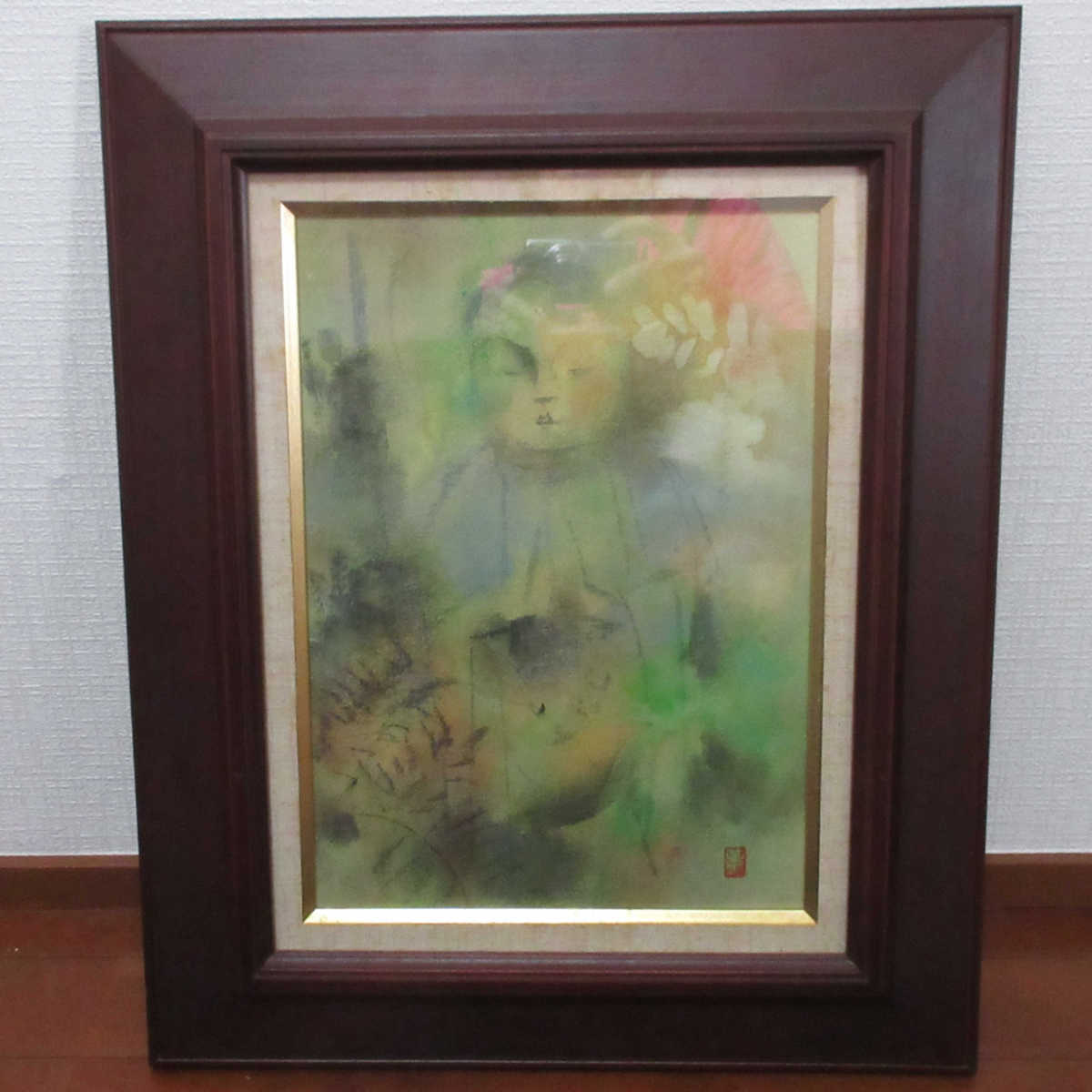 ● 国画会員 宮木薫 F4号『慈顔視』 額装 一枚の絵 扱い 日本画 仏画 地蔵 d42