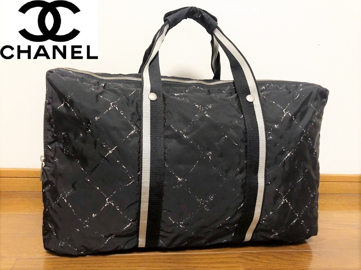 CHANEL 最新の激安 旧トラベルライン ボストンバッグ ブラック 旅行鞄 輝く高品質な シンプル ヴィンテージ シャネル