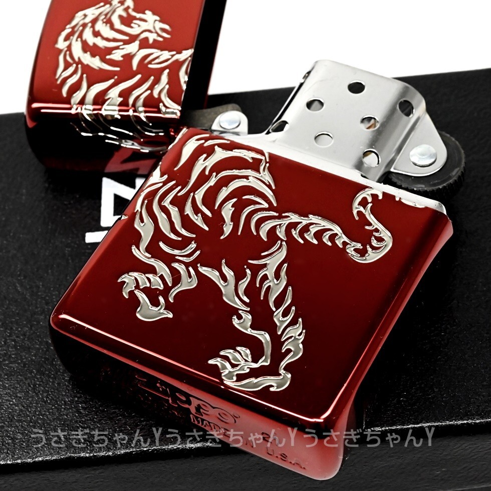 zippo☆2面彫り/銀虎☆クリスタルレッド☆ジッポ ライター