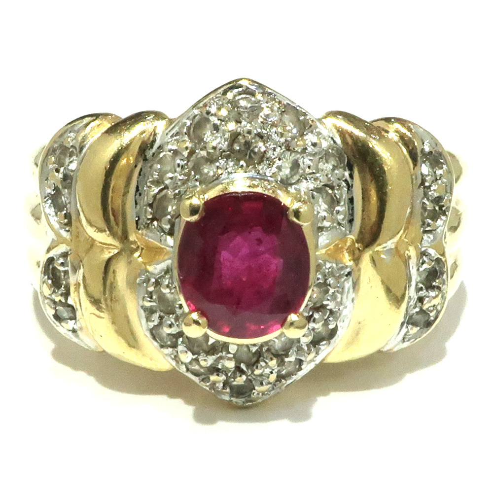 【即納】 ダイヤ 0.67ct ルビー デザイン イエローゴールド K18 指輪 リング アクセサリー 【天白】ジュエリー 計0.30ct 12号 レディース イエローゴールド
