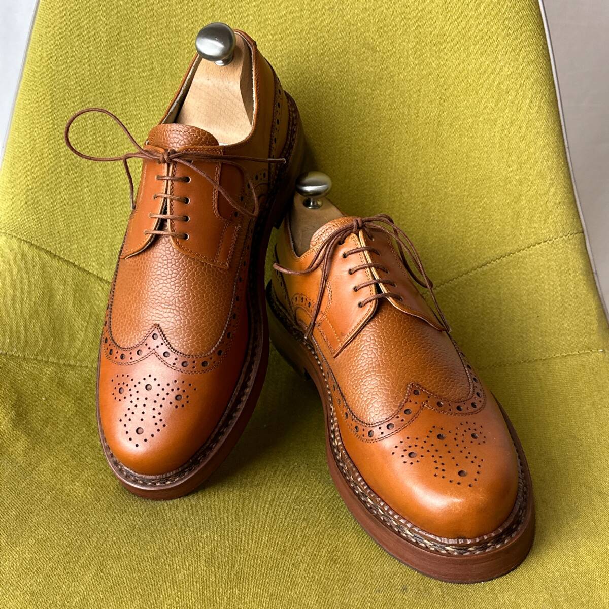  beautiful goods Buday shoesb large shoes tsopna-to made law Wing chip combination leather shoes 7 Hungary made 25.5 corresponding Triple sole 
