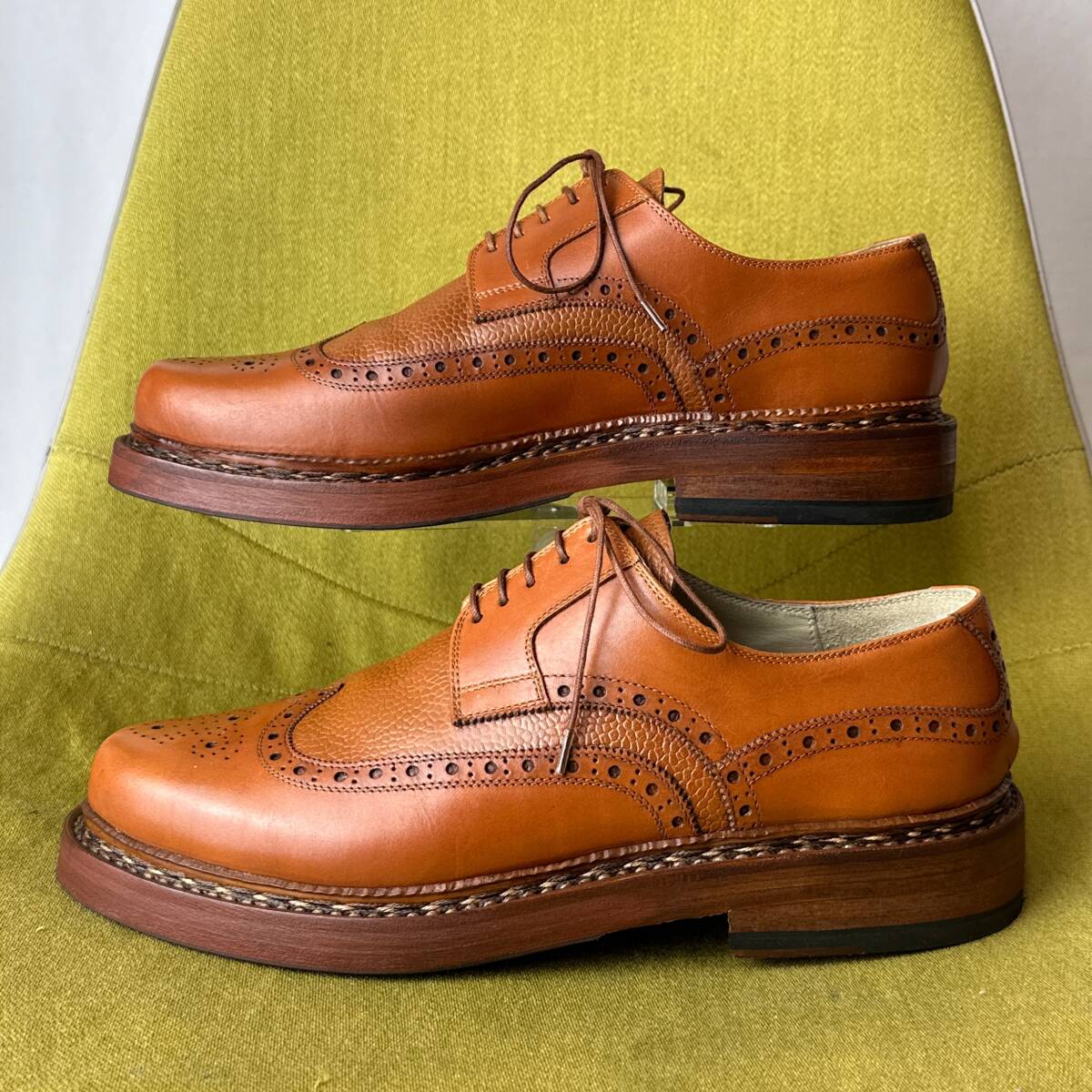 beautiful goods Buday shoesb large shoes tsopna-to made law Wing chip combination leather shoes 7 Hungary made 25.5 corresponding Triple sole 