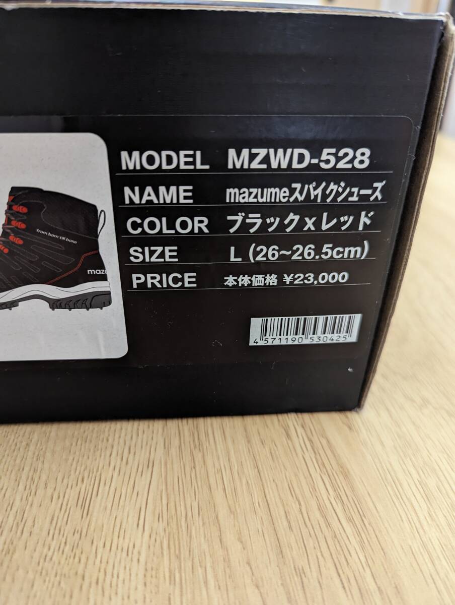 【新品】MZWD-528 mazumeスパイクシューズ Lサイズ（26～26.5cm）ブラック/レッド タングステンピン【開封のみ】_画像3