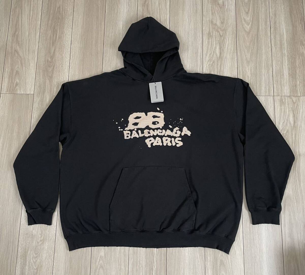 超激レア BALENCIAGA バレンシアガ Oversized Dirty Paris Logo Hoodie ロゴ フーディー パーカー XSサイズの画像4