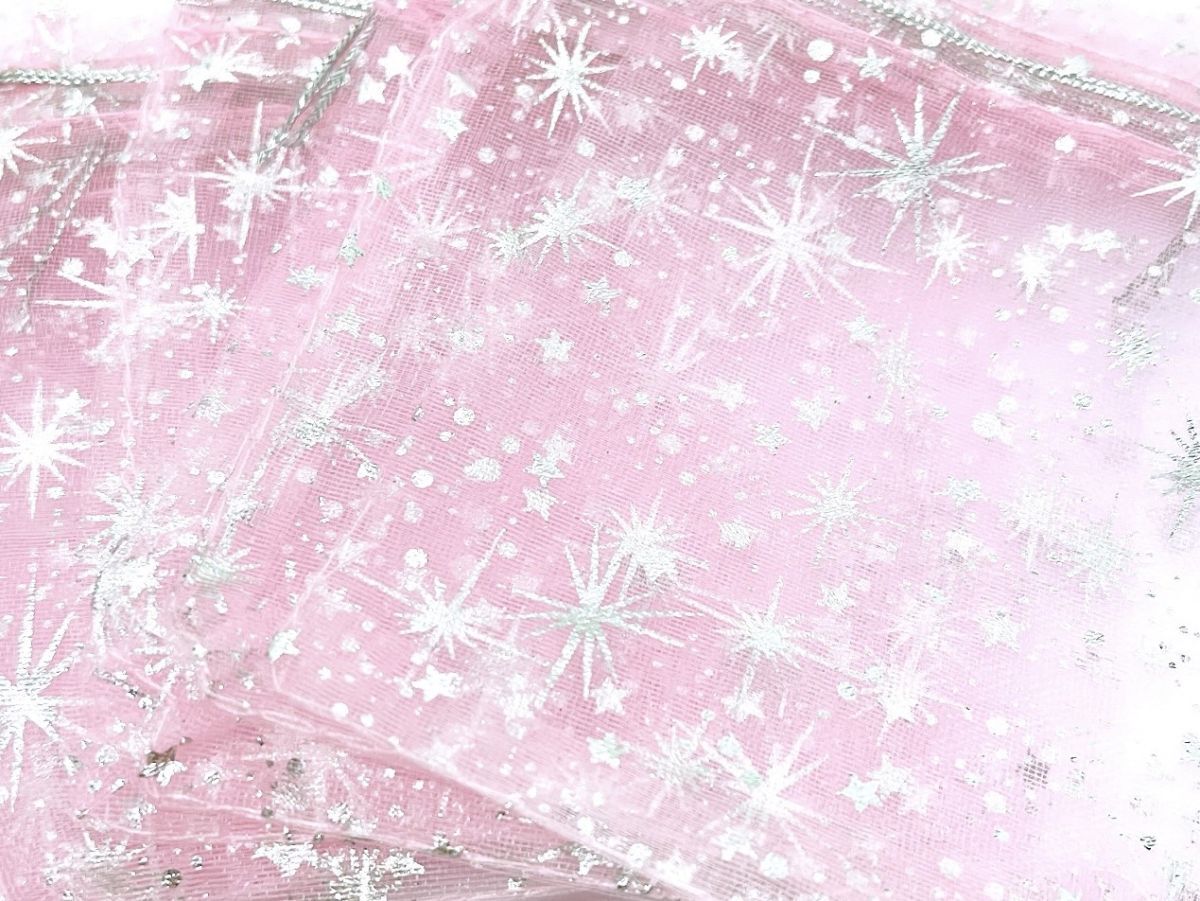 1 jpy ~. postage 120 jpy! including in a package OK! reservation 2 week.(*^^*.*[12.×10.]* snow * star * auger nji- wrapping sack * pouch * light pink *10 sheets *
