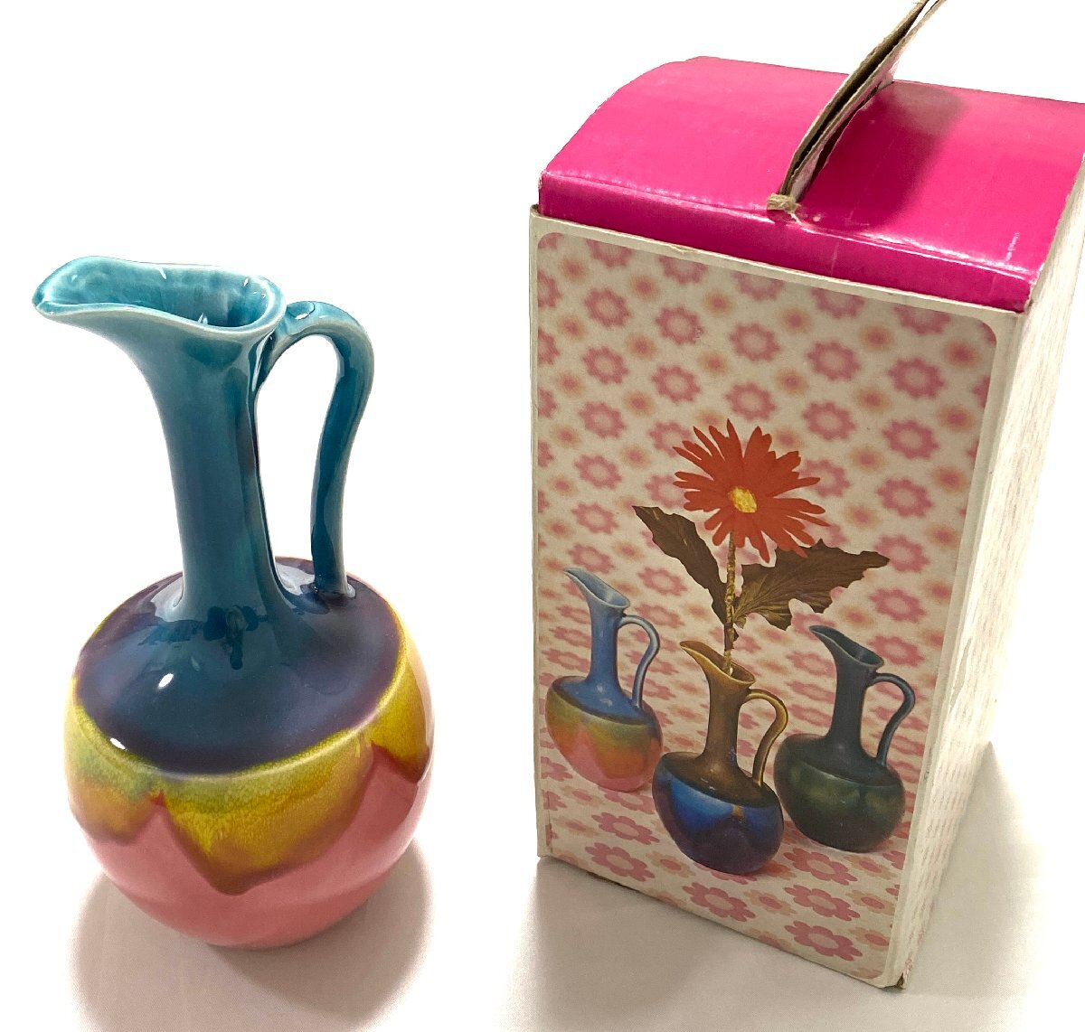 新品 未使用 当時物 花瓶 花器 フラワーベース 陶器 カフェ 雑貨屋 インテリア 昭和レトロ 約18cm