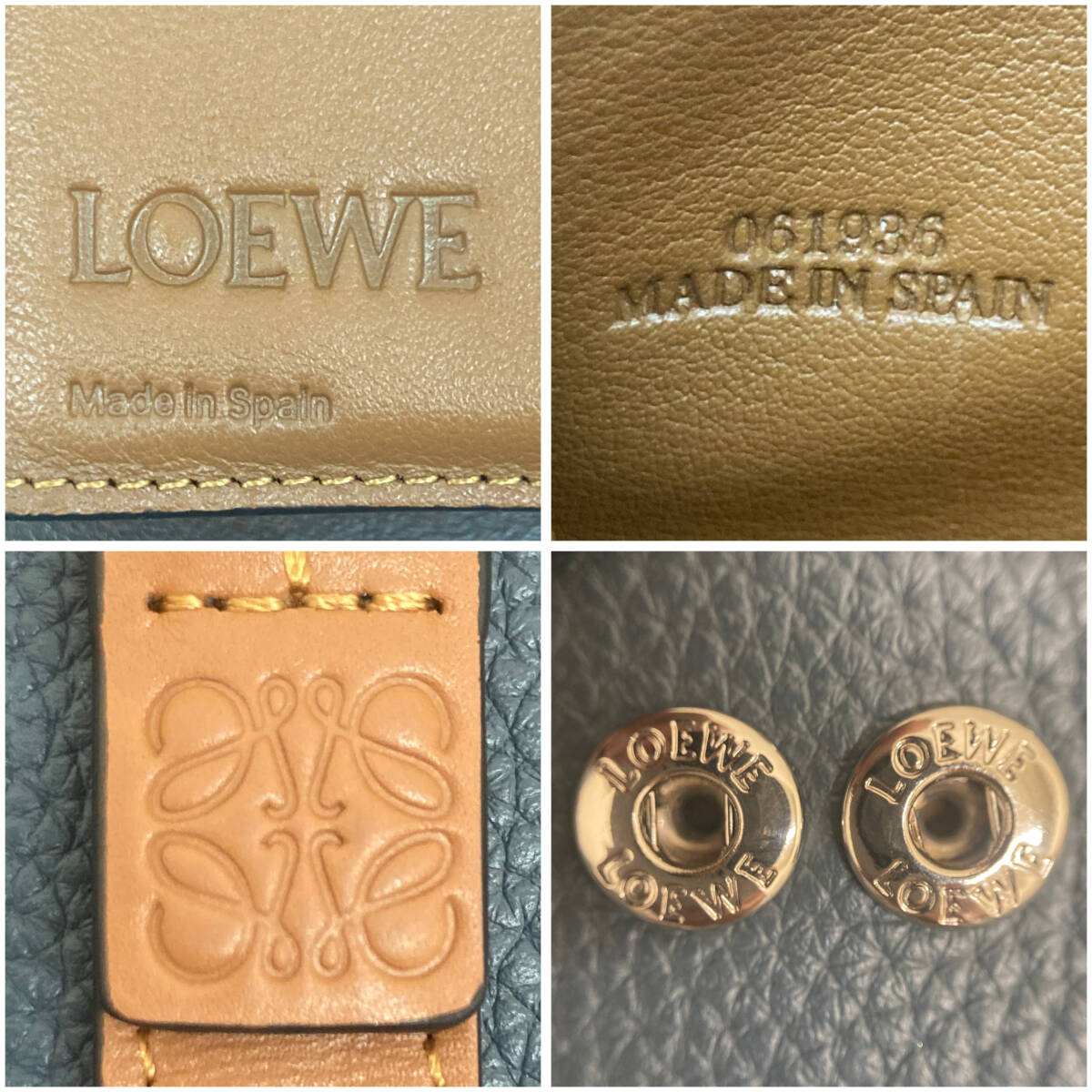 LOEWE アナグラム 三つ折り財布 スリムジップ ロエベ 財布 青 ブルー 紺 中古 ブランド 女性 レディースの画像10