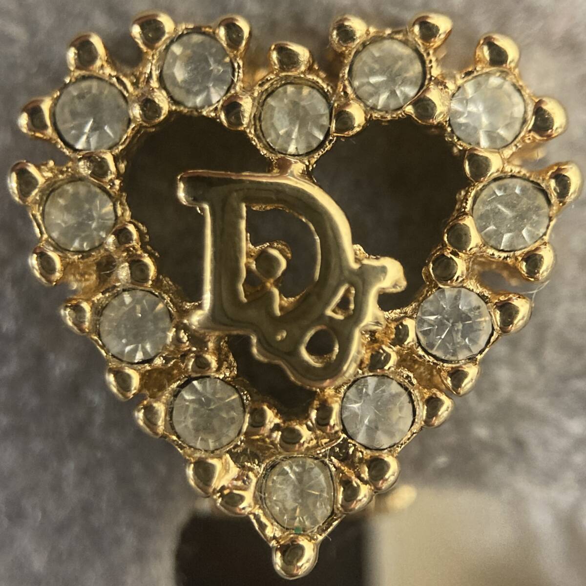 Christian Dior ハート イヤリング ライトストーン クリスチャン ディオール 金系 ゴールド系 アクセサリー ブランド 美品 中古の画像2