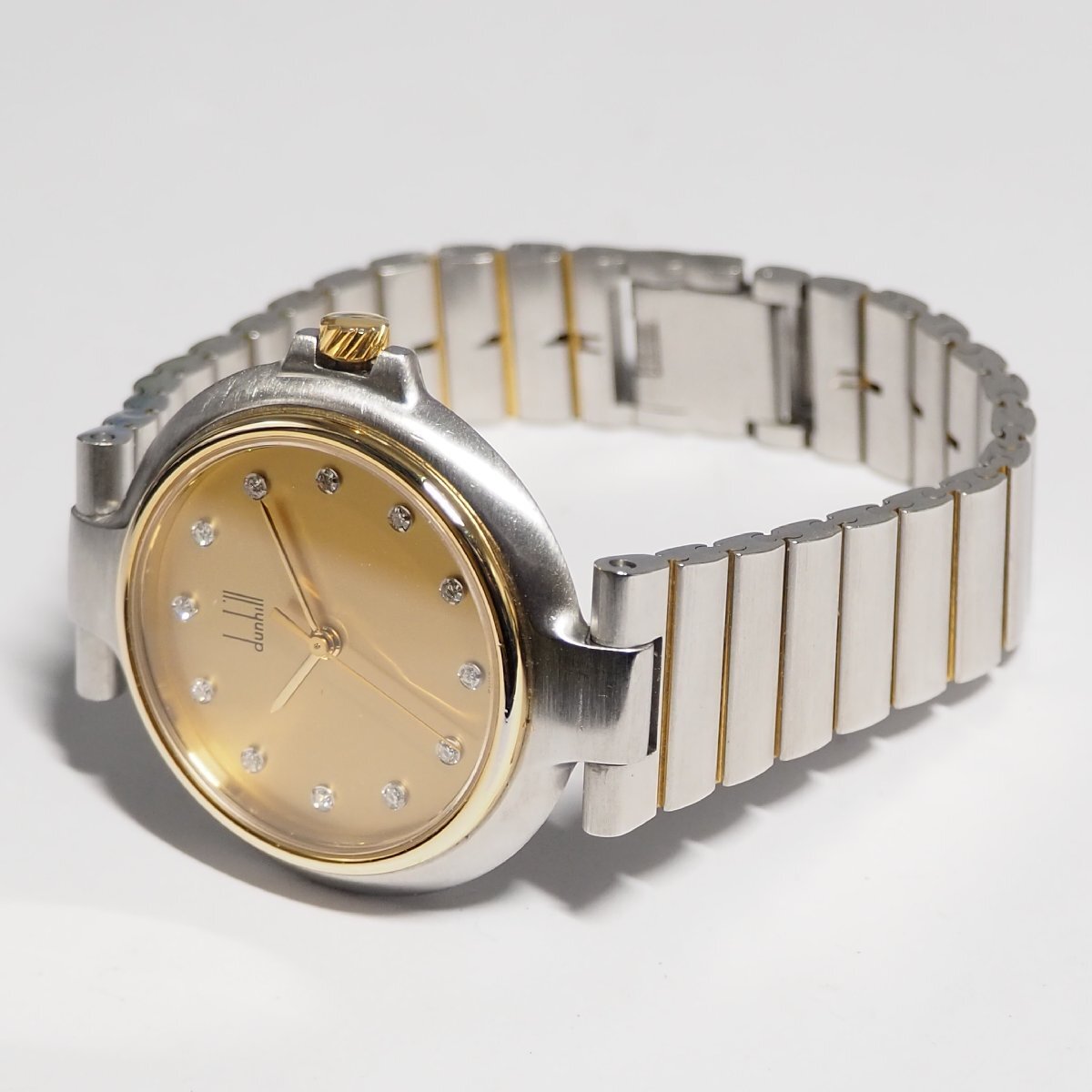 ダンヒル Dunhill 12Pダイヤ クォーツ腕時計 ゴールド+シルバーコンビ C395 中古_画像8