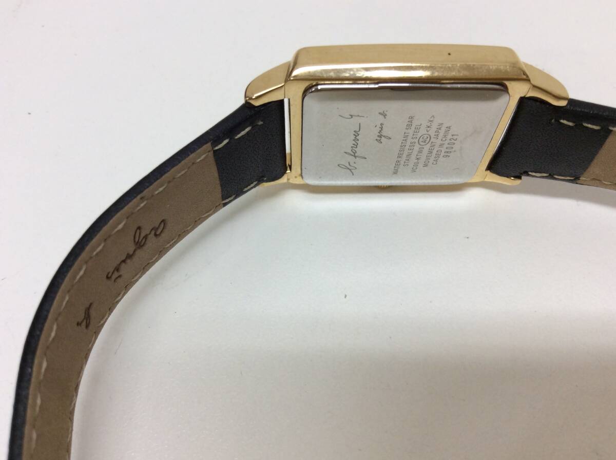 ■4275 中古品 agns b. アニエスベー レディース腕時計 VC00-KTW0 クオーツ バックル付革ベルト 10P石の画像5