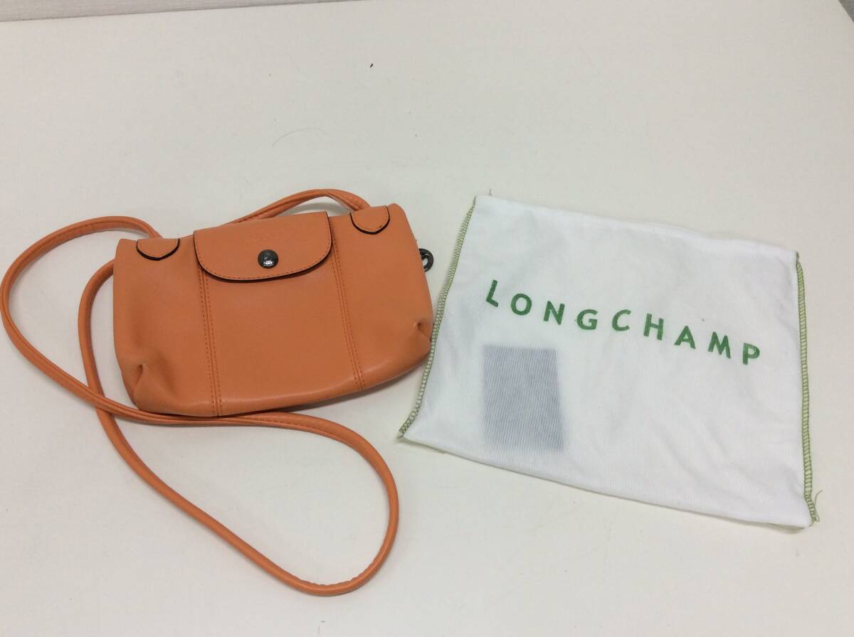 #4927 LONGCHAMP Long Champ Mini shoulder bag pouch orange leather long-term keeping goods 
