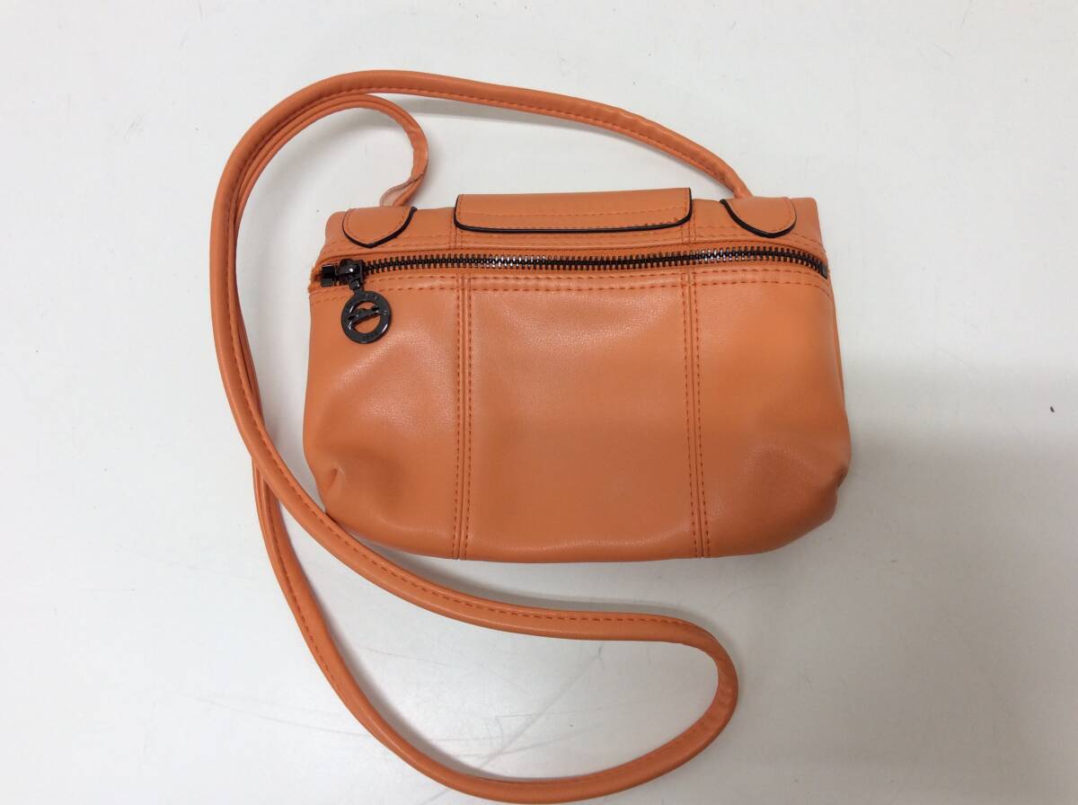 #4927 LONGCHAMP Long Champ Mini shoulder bag pouch orange leather long-term keeping goods 