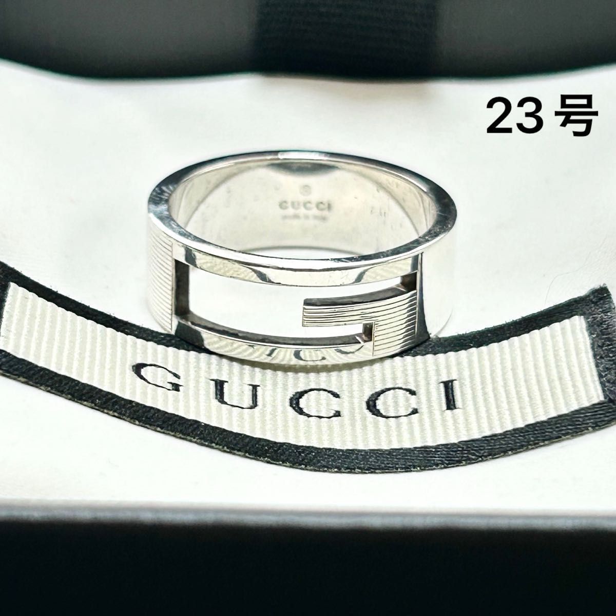 GUCCI グッチ　ブランデッド　リング　23号　指輪　シルバー　ブランド　ロゴ　美品　