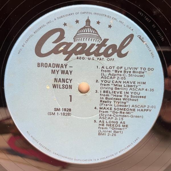 良好!! USプレス NANCY WILSON Broadway - My Way (Capitol) ナンシー・ウィルソン 人気盤 arr. Jimmy Jonesの画像3
