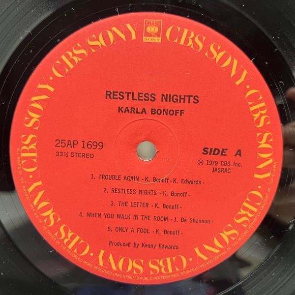 良好!! '79年オリジ KARLA BONOFF Restless Nights (Bernie Grundman) LINDA RONSTADTに見出された歌姫 カーラ・ボノフ ささやく夜_画像3