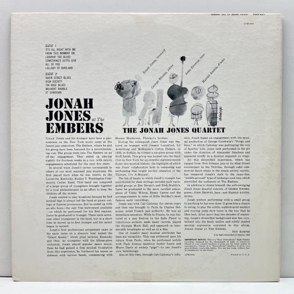 美盤!! MONO 深溝 US初期プレス JONAH JONES At The Embers (RCA Victor) ワンホーン・カルテット 中間派～スウィング好盤_画像2