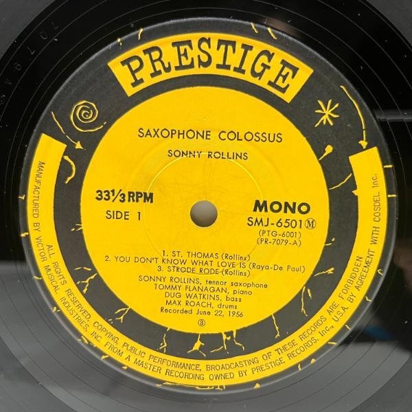 MONO 良好盤!! SONNY ROLLINS Saxophone Colossus (Prestige SMJ-6501) 日 モノラル LP ソニー・ロリンズ／サキソフォン・コロッサス_画像3