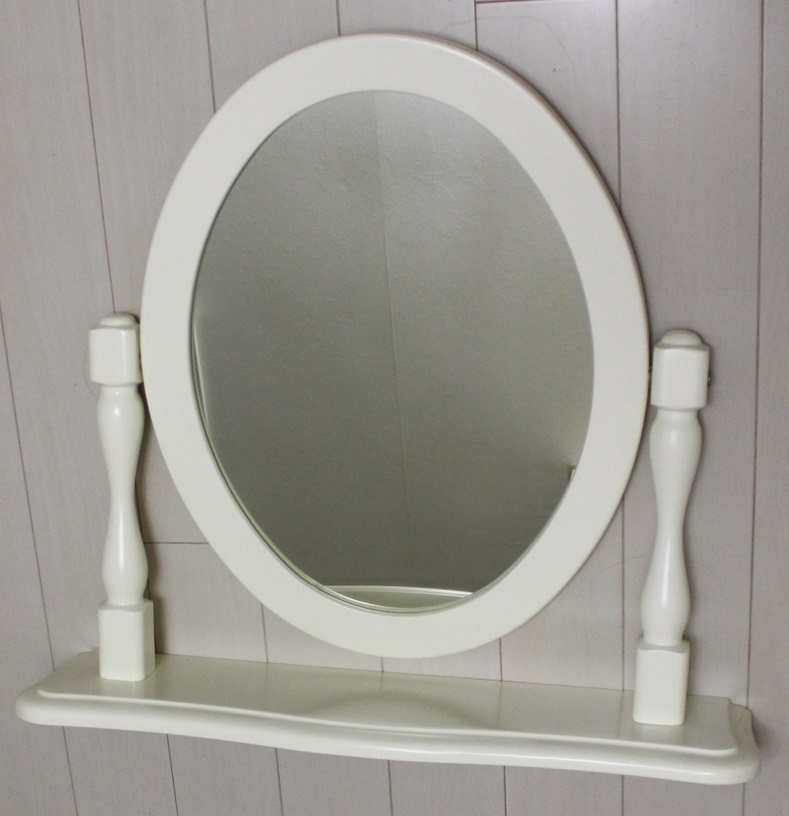 卓上ミラー 鏡 オフホワイト アイボリーの画像1