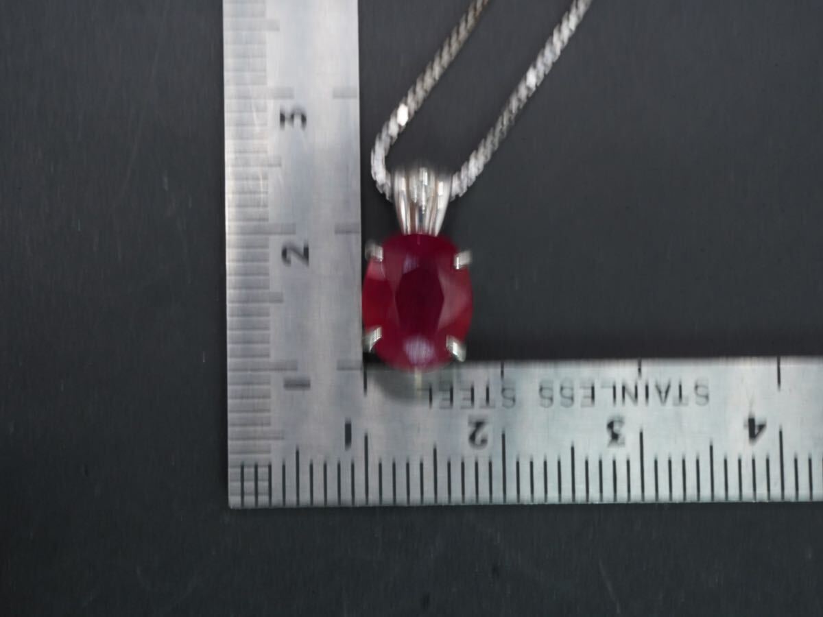 【66】3.5ct ルビー 0.025ct ダイヤモンド シルバー 925 ネックレス 長さ約40cm アジャスター約5cm silver TIAの画像6