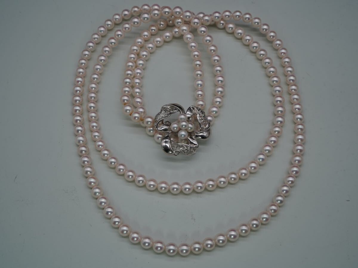 【151】本真珠 パール SILVER シルバー ロングネックレス アクセサリー 長さ約122cm TIAの画像9