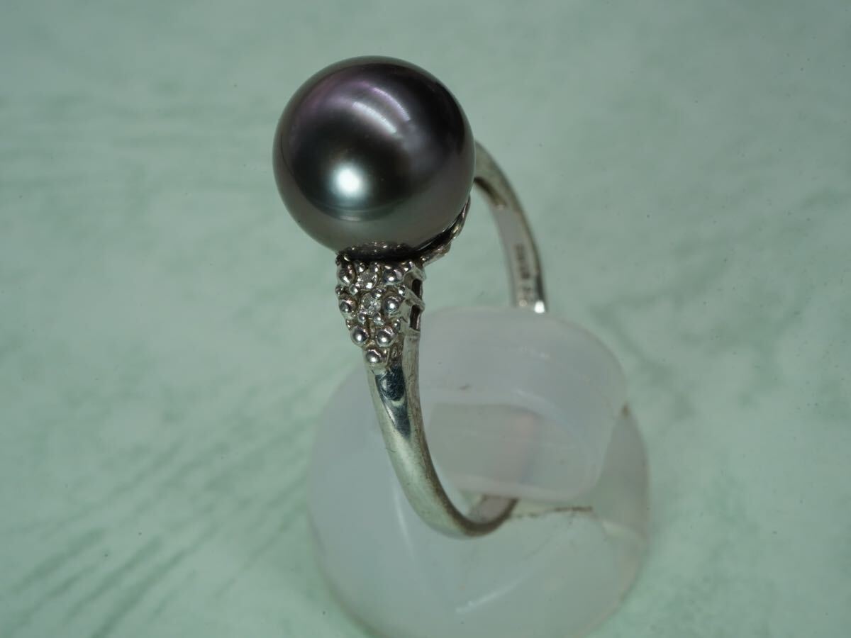 【668】17号 0.02ct ダイヤモンド 黒蝶真珠 silver925 リング パール シルバー 指輪 TIAの画像3