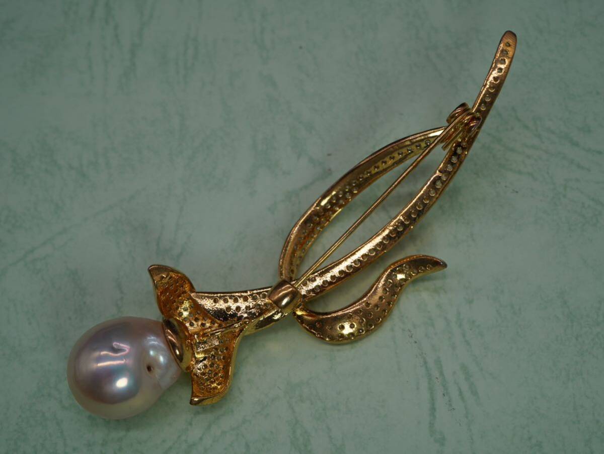 【1281】本真珠 パール ブローチ アクセサリー TIAの画像3