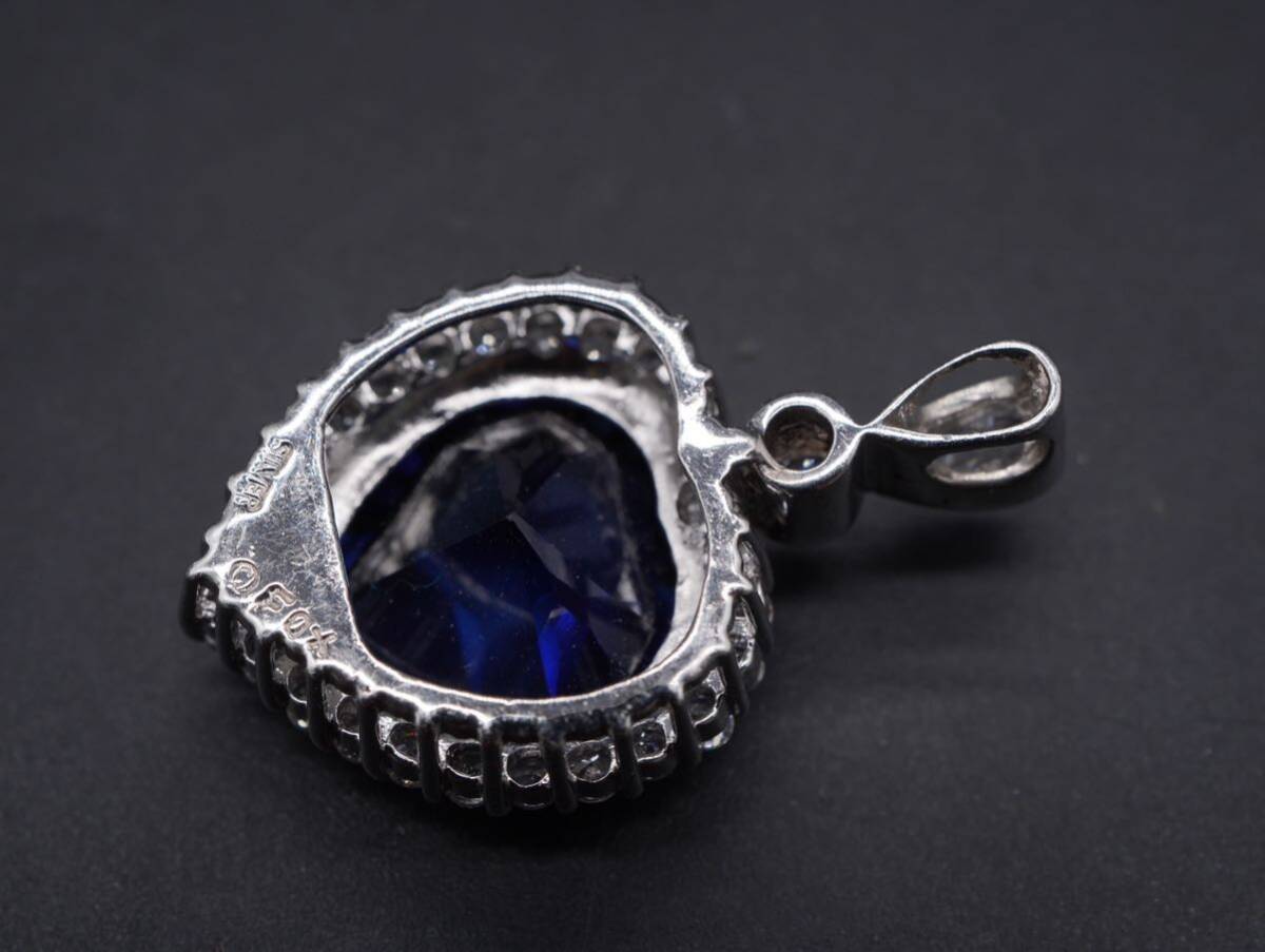 [67]FOX SILVER silver 925 sapphire necklace top pendant top TIA