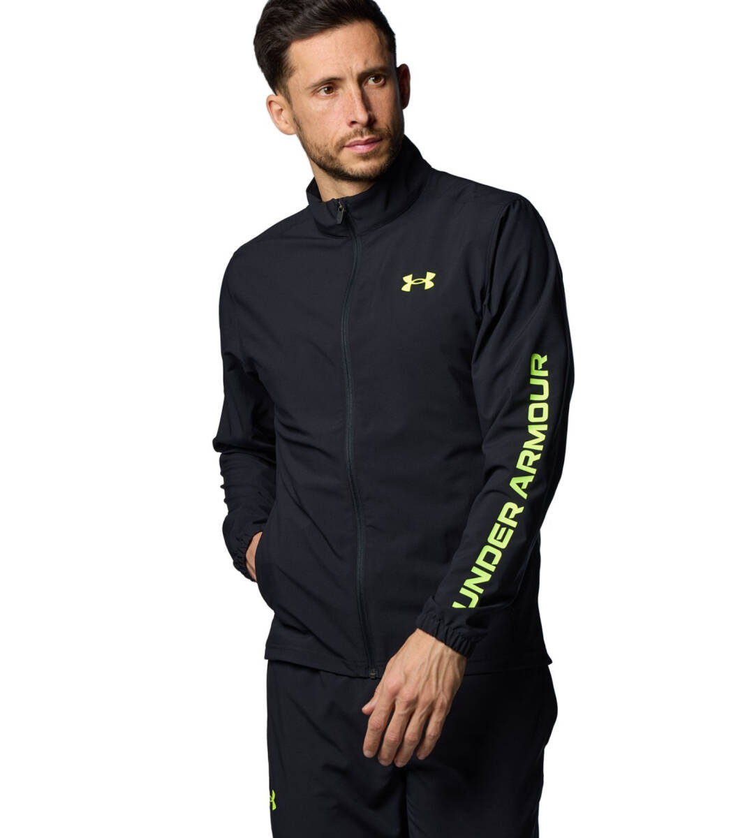 UNDER ARMOUR■アンダーアーマー UAフレッシュウーブン ジャケット パンツ 上下セット 軽量 黒 イエロー 24'春夏モデル〔L〕正規品の画像2