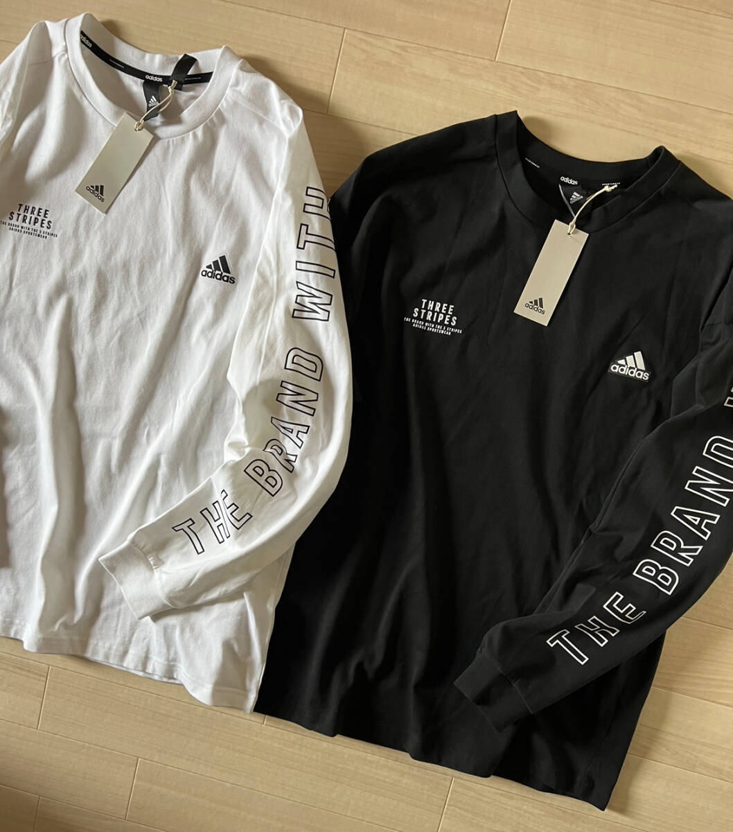 adidas■アディダス〔M〕ルーズフィット ヘビーシングルジャージー ロンT 2枚セット 黒 白 長袖Tシャツ 厚手 24'春モデル 正規品 _画像2