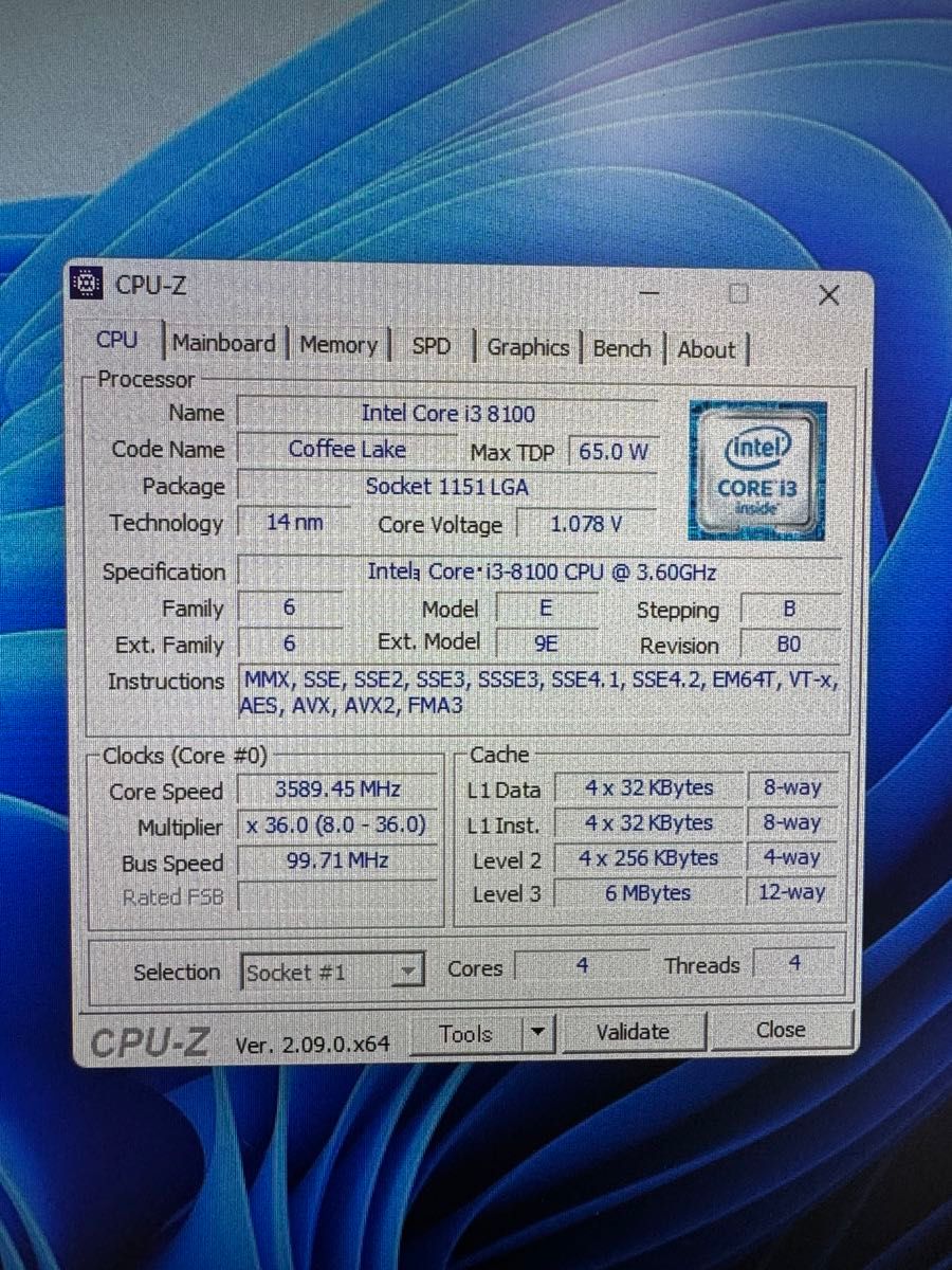 CPU intel core i3 8100 第8世代 動作確認品