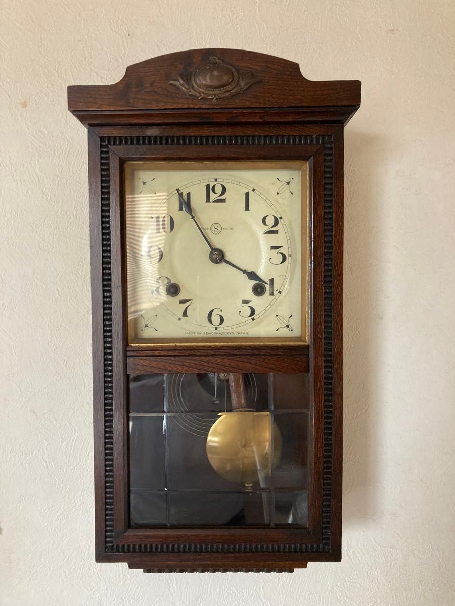 精工舎 アンティーク 古時計 柱時計 掛時計 ゼンマイ式 レトロ　完動品