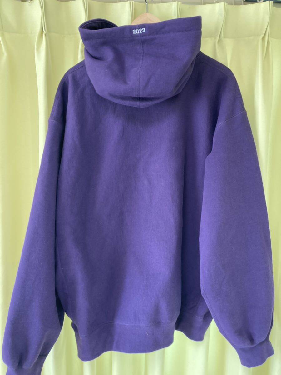 試着のみ XL Supreme Box Logo Hooded Sweatshirt Dark Purple 23 FW XLarge ボックス ロゴ パープル 紫 2023 パーカー ステッカー2枚_画像5