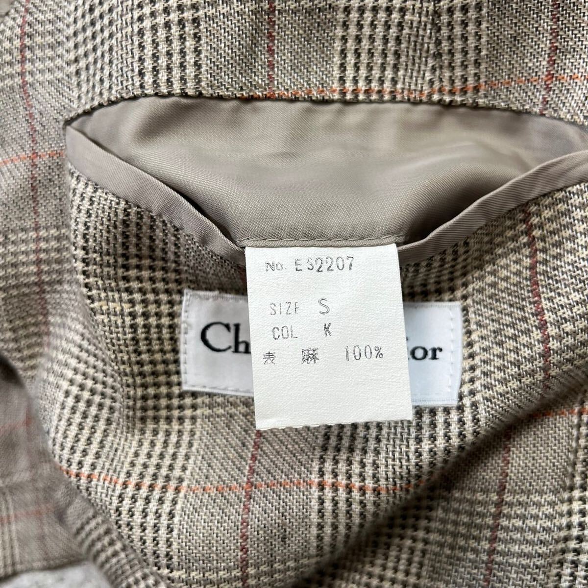 クリスチャンディオール【至高の逸品】Christian Dior テーラードジャケット　サマージャケット　チェック　リネン　麻　ベージュ　_画像8