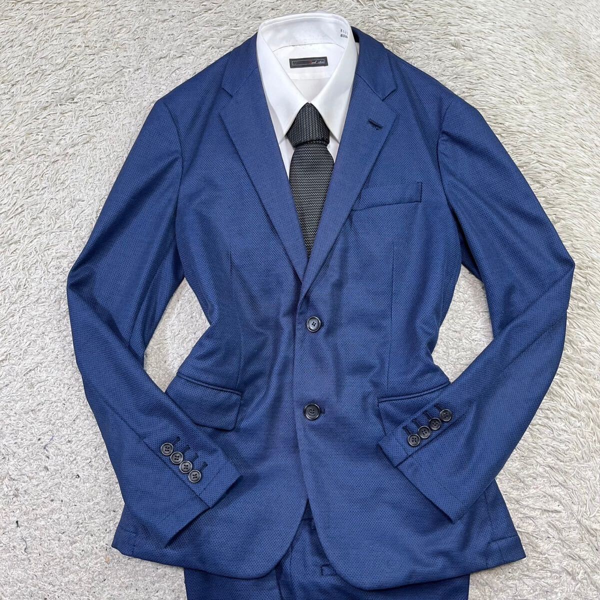 カルバンクライン【鮮やかな色味】Calvin Klein スーツ セットアップ テーラードジャケット リネン 麻 ブルー 青の画像2
