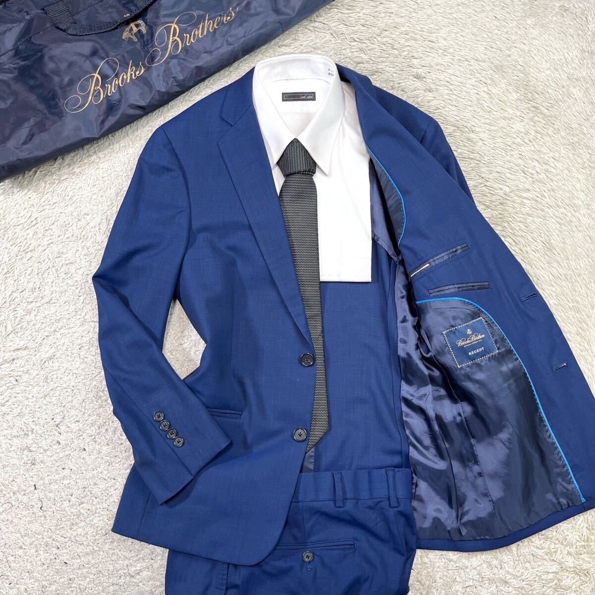 ブルックスブラザーズ レダ【最高級の逸品】Brooks Brothers REGENT スーツ セットアップ テーラードジャケット ブルー 青 M位の画像1