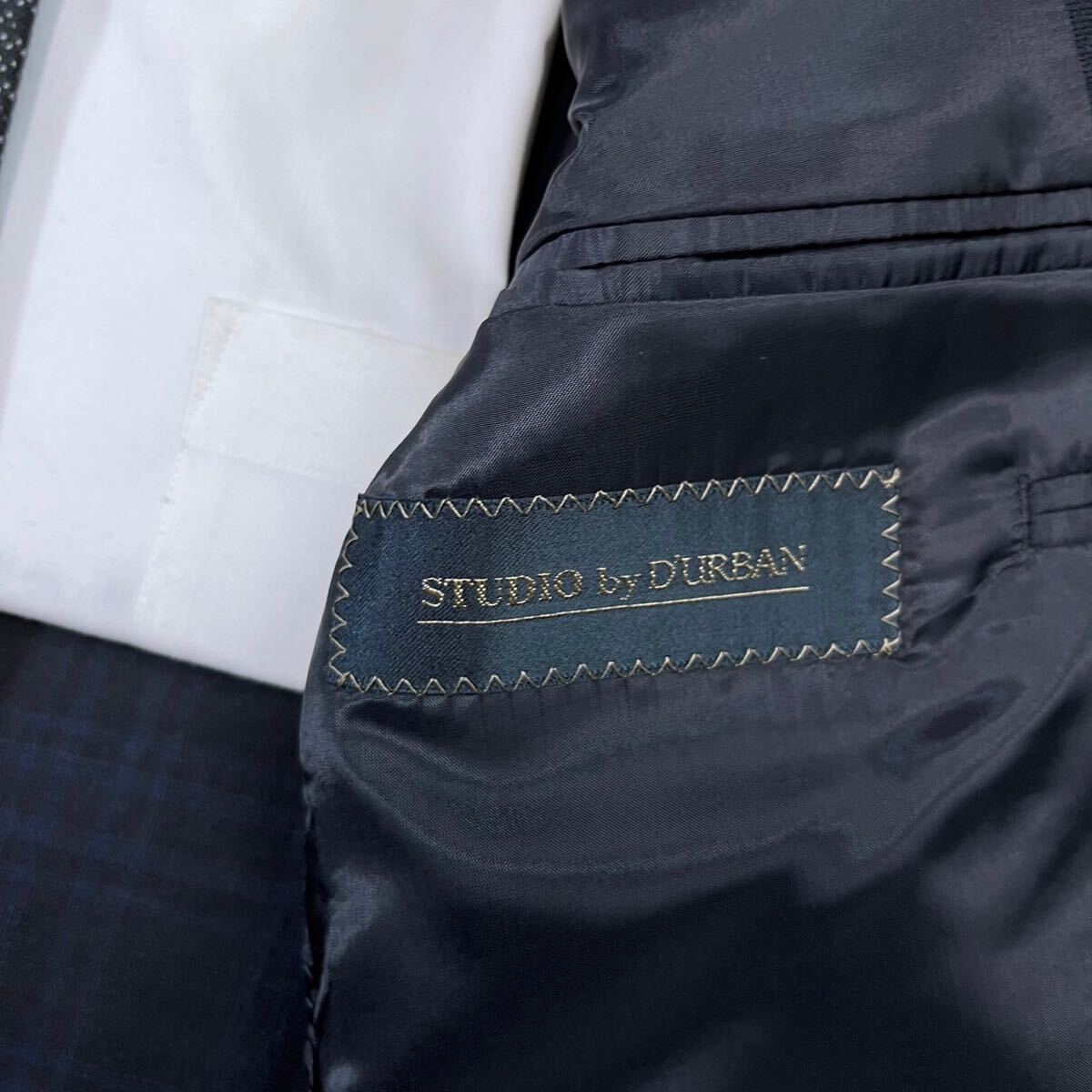 スタジオダーバン【最高級の逸品】STUDIO DURBAN スーツ セットアップ テーラードジャケット ブルーチェック ブラック 黒 M位の画像6