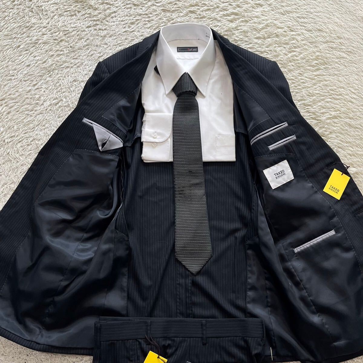 【新品】タケオキクチ TAKEO KIKUCHI スーツ セットアップ テーラードジャケット ストライプ ブラック L位の画像5