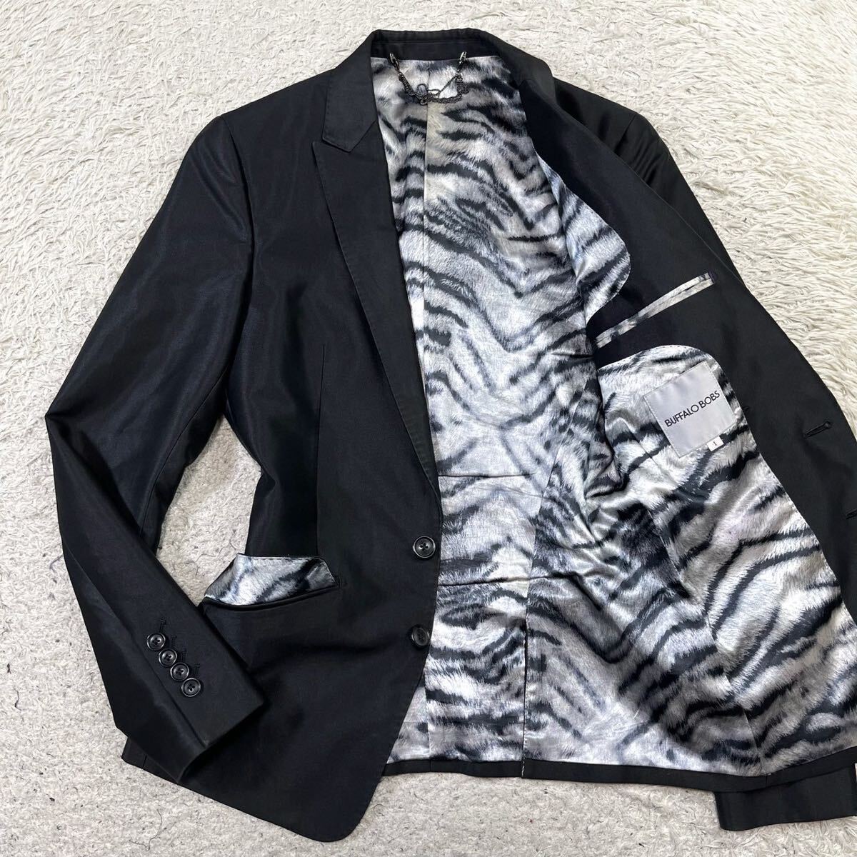  Buffalo Bob z[ подкладка . очарован один надеты ]BUFFALO BOBS tailored jacket глянец черный чёрный Zebra рисунок 