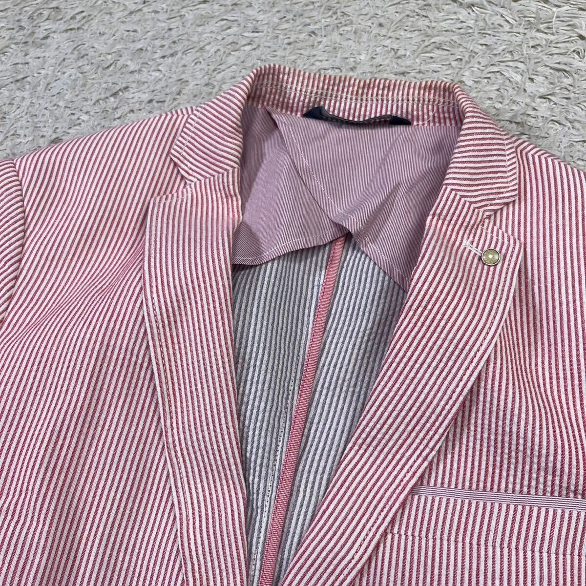 ザラ【鮮やかな色味】ZARA テーラードジャケット　サマージャケット　ストライプ　ピンク　L位_画像3