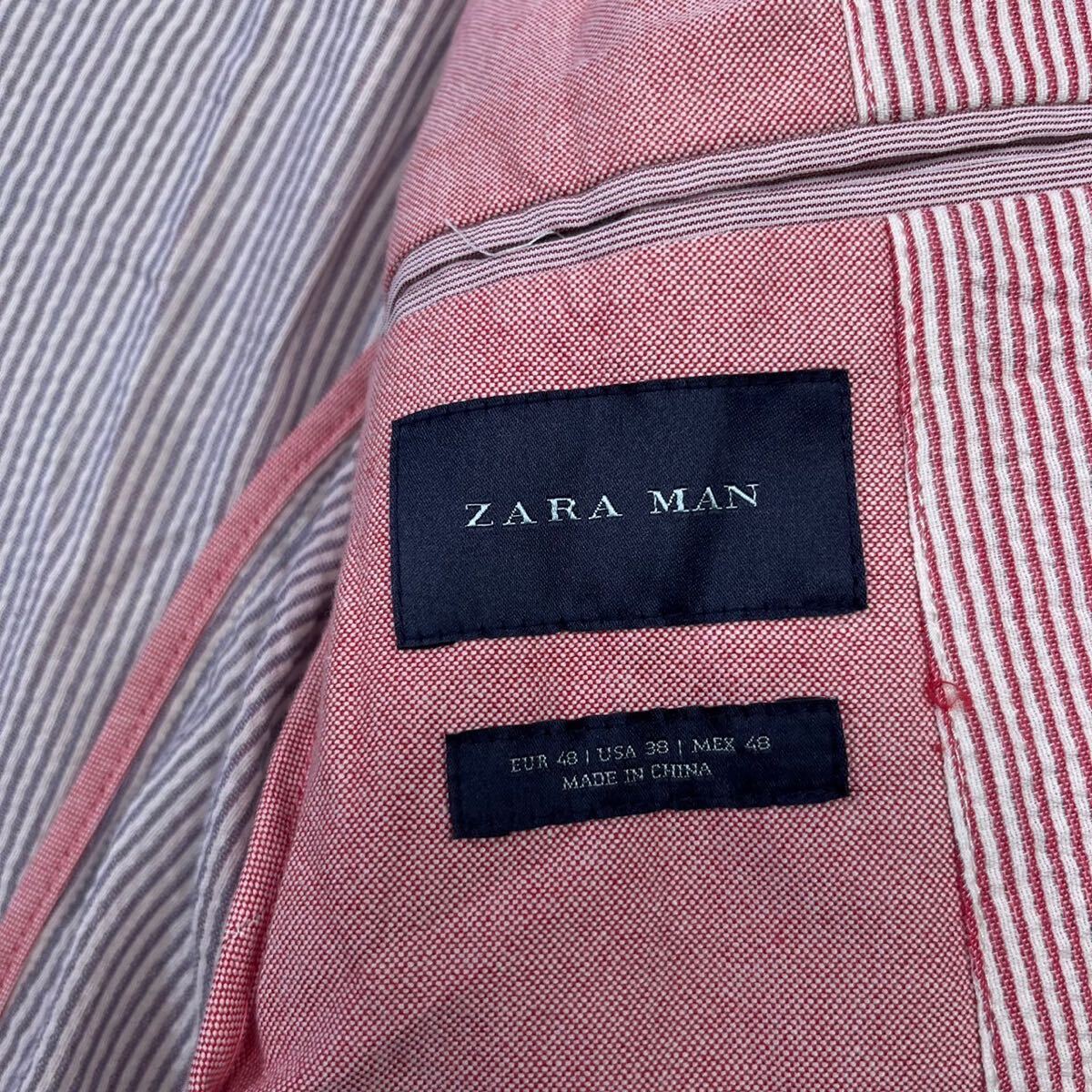 ザラ【鮮やかな色味】ZARA テーラードジャケット　サマージャケット　ストライプ　ピンク　L位_画像7