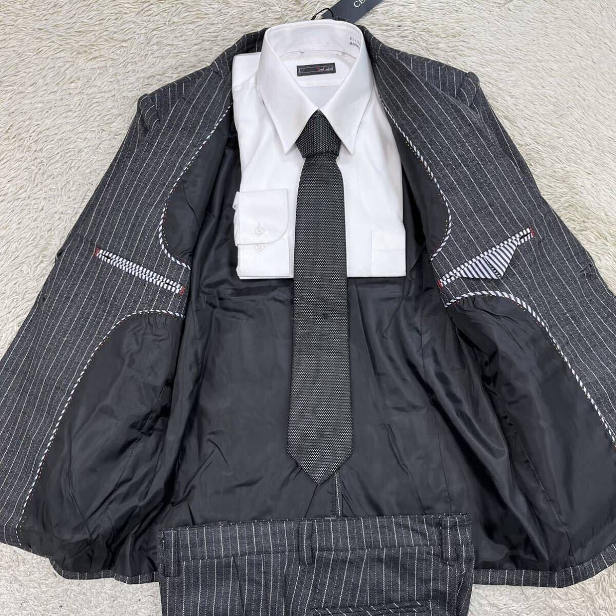 [ new goods ]CEEN suit setup 3 piece three-piece tailored jacket stripe gray M