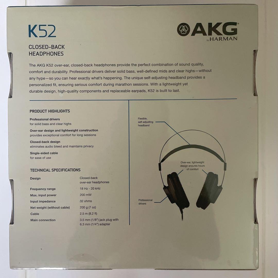 【新品】 AKG K52 密閉ダイナミック型 ヘッドホン ヘッドフォン_画像2