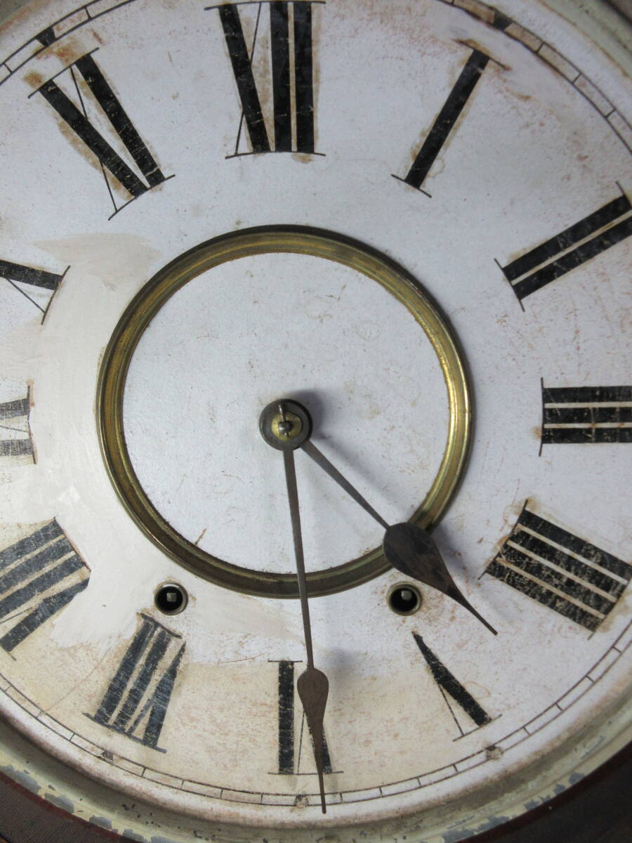 柱時計 12インチ紙文字盤 鋲打ち 8角 メーカー不明 アメリカ製 古時計 完動品の画像7
