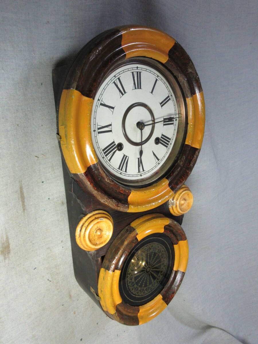 柱時計 8インチ紙文字盤 ゼブラ型 四つ丸 メーカー不明 古時計 完動品の画像4