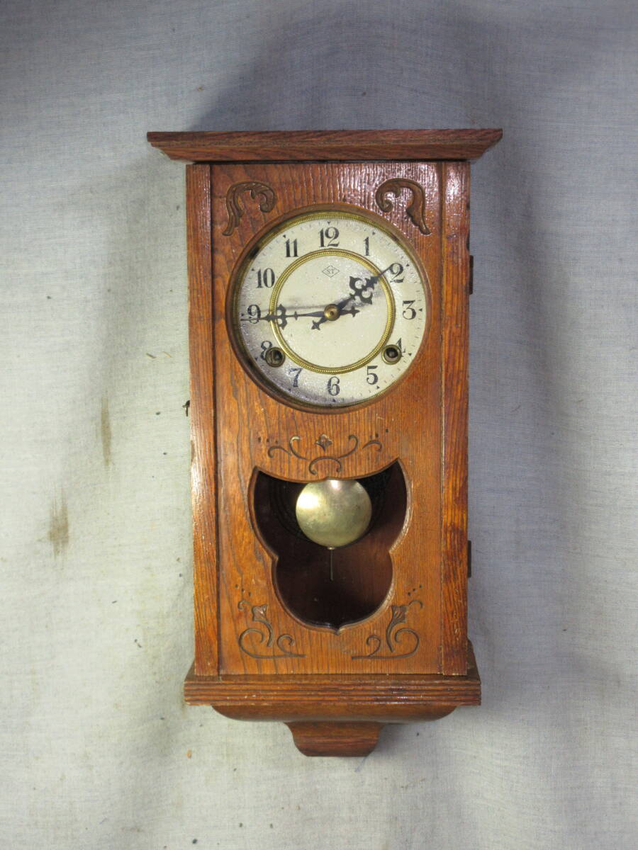 柱時計 5インチペイント文字盤 角型 STマーク サトウ時計製 古時計 完動品の画像1