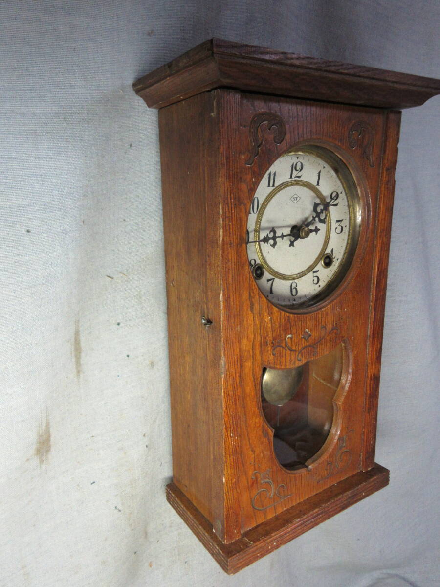 柱時計 5インチペイント文字盤 角型 STマーク サトウ時計製 古時計 完動品の画像4