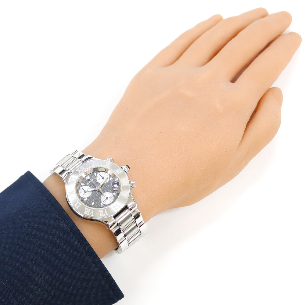  Cartier Chronoscaph wristwatch clock stainless steel 2424 quarts men's 1 year guarantee CARTIER used 