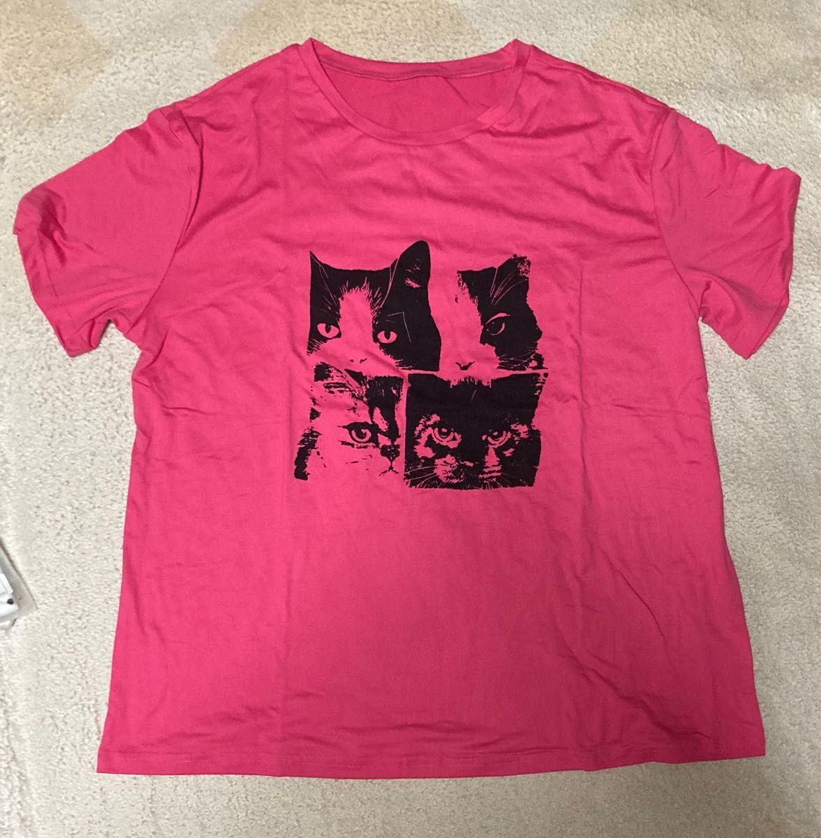 猫柄　半袖　Tシャツ　ピンク　猫